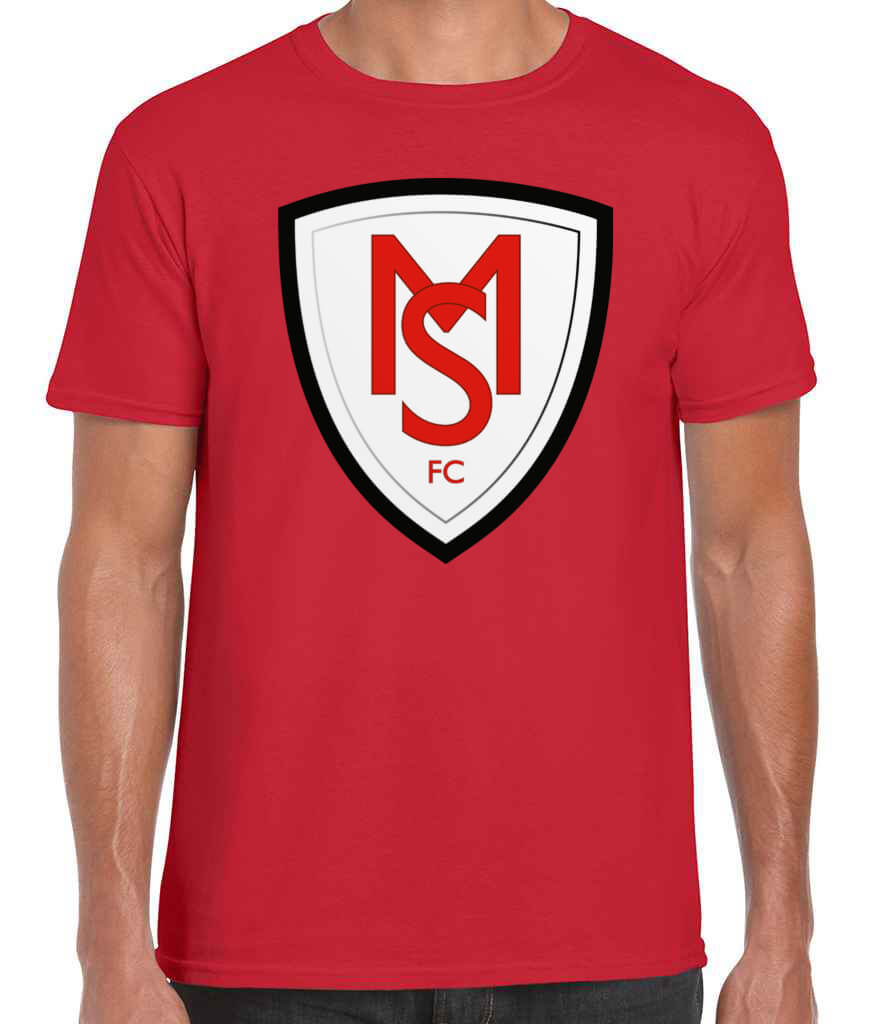 GD01 Gildan SoftStyle Adult T-Shirt Red Front with Football Badge Centre 250mm Football Club Merchandise Custom Printed T-shirt Red with Badge Centre